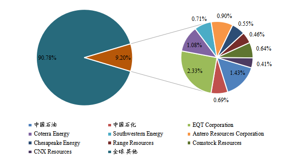 全球頭部生產(chǎn)商頁巖氣銷售額市場份額(2022年)