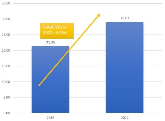 柬埔寨機(jī)場免稅零售的市場規(guī)模和CGAR(2016-2022) 柬埔寨機(jī)場免稅零售的市場規(guī)模和CGAR(2016-2022)
