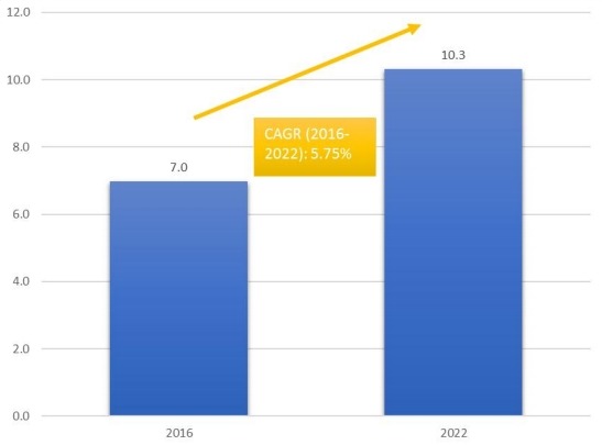 柬埔寨香水和化妝品免稅零售市場的市場規(guī)模和CGAR(2016-2022) 柬埔寨香水和化妝品免稅零售市場的市場規(guī)模和CGAR(2016-2022)